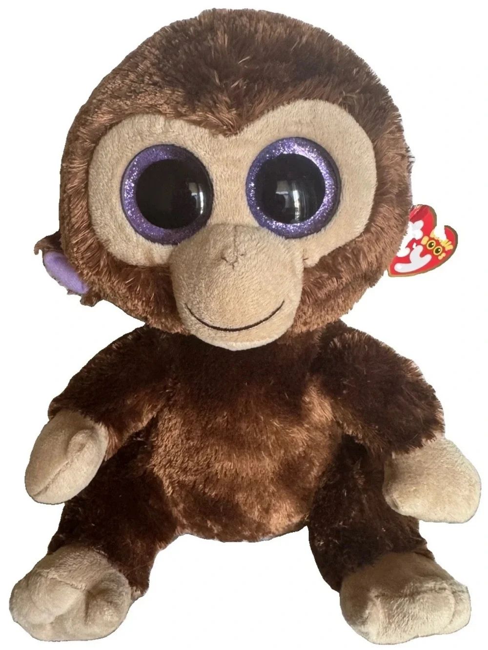 Ty Beanie Boos Coconut Monkey 9” Plush Purple Glitter Eyes NWT